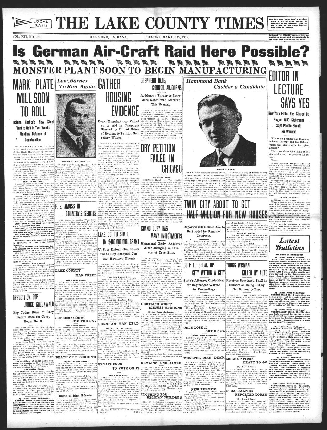 March 19, 1918: Is German Air-Craft Raid Here Possible?